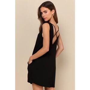 Lulus Jersey Everything You Want Criss Cross Back Sleeveless Swing Dress Black